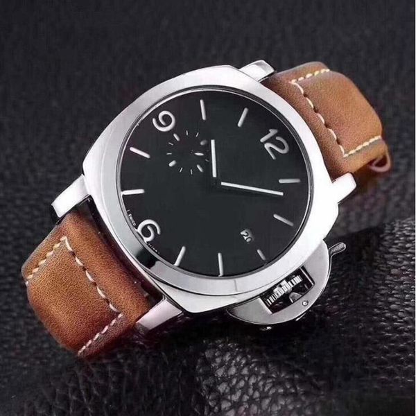 

all subdials work leisure mens watch 45mm soft leather rubber quartz wristwatches satch watches for men relojes gift219w, Slivery;brown
