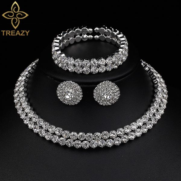 

wedding jewelry sets treazy luxury crystal bridal jewelry sets african choker necklace earrings bracelet set for women wedding accessories 2, Slivery;golden