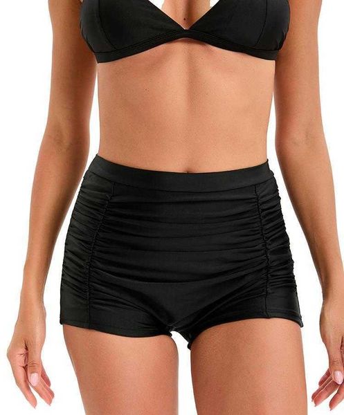 

solid color swimwears plus size womens swimming trunks high waist swimsuit, White;black