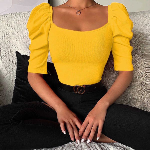 

women's t-shirt summer short simple square neck puff sleeve women's short sleeve women's tshirt girl halfsleeve tshirt women, White