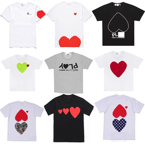 

designer mens play t shirt white eyes big red peach heart embroidery printed shirt commes casual fashion women shirts high quanlity tees, Black;brown