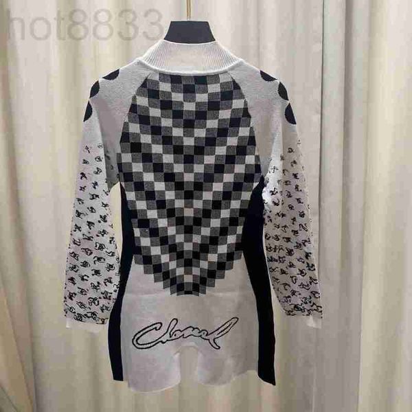 

women's jumpsuits & rompers designer winter plaid pattern knit runway half neck long sleeve zipper all match fashion romper 27iy, Black;white