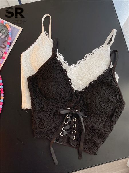 

women's tanks camis singreiny lace strap crop for women fashion sleeveless design corset bustier party summer bralette short camisole, White