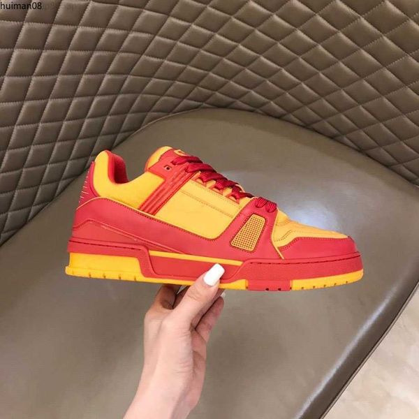 

2023ss qulity sports brand flat designer leather men's shoes luxury white casual lace up outdoor sneakers classic color very 3ja4{categ, Red;white