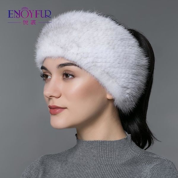 

headbands enjoyfur winter fur headbands for women knitted natural mink fur scarf thick warm women fur headwraps fashion fur scarves 230215, Silver