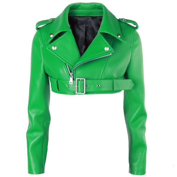 

women's leather faux yoloagain green real jacket women fashion crop biker lady 230215, Black