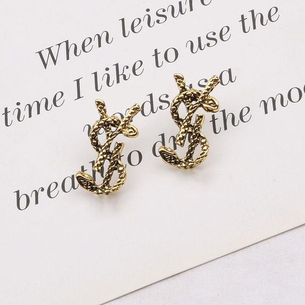 

simple retro 18k gold plated letters stud clip chain geometric famous women tassel crystal rhinestone pearl earring wedding party jewerlry, Golden
