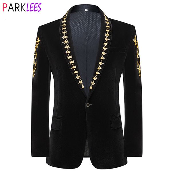

men's suits blazers luxury gold baroque floral embroidery velvet blazer jacket men shawl collar one button dress blazers wedding dinner, White;black