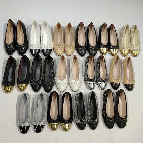 

2023 designer dress shoes sandal classic logo cap toe ballet flats lambskin leather bow slip on dance shoe paris quilted ballerinas lady wom, Black