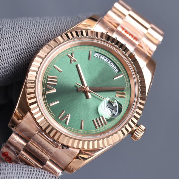 

17 types mens watch luxury watches rose gold 40mm day date mechanical glide smooth second hand mens watch stainless steel bracelet luminous, Slivery;brown