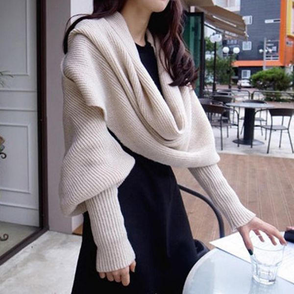 

scarve wool winter thicked sleeve wrap sweater scarf ultra long lmitation cashmere knitted shawl 230215, Blue;gray
