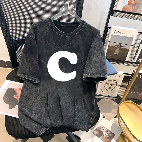 

women's t-shirt 2023 new round neck loose large vintage trend black print top, White