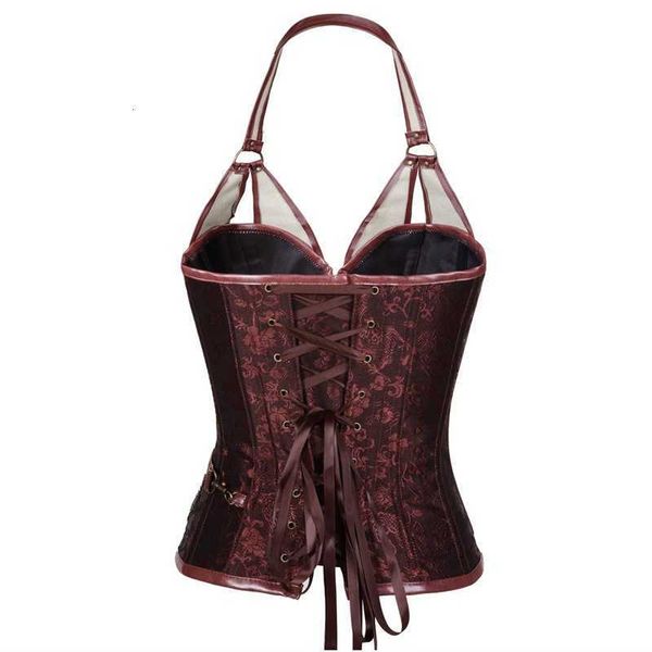 

toning underwear court black brown 14 steel boned punk leather corset with belt neck, Black;white
