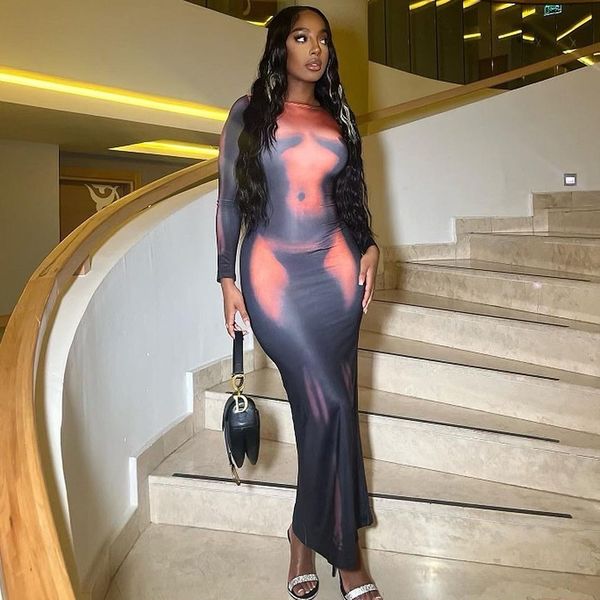 

casual dresses 2022 autumn and winter women's new irregular printing long-sleeved elegant hip dress trendy, Black;gray