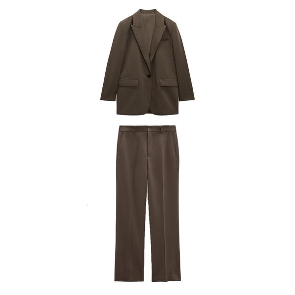 

womens two piece pants zach aiisa fall fashion lapel pocket trim loose blazer neutral wind slim midwaist straight pants 230216, White