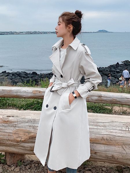 

womens trench coats fashion doublebreasted women trench coat long belted slim lady duster coat cloak female outerwear spring autumn clothes, Tan;black