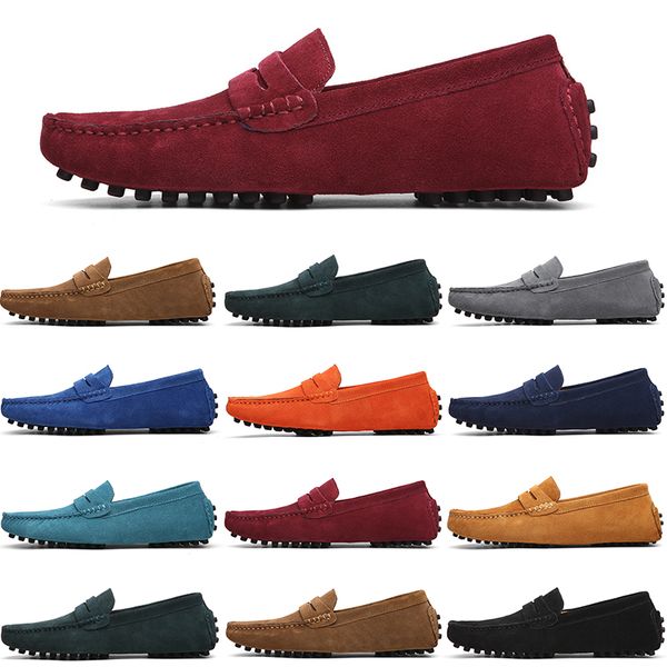 

men casual shoes mens slip on lazy suede leather shoe big size 38-47 pink, Black