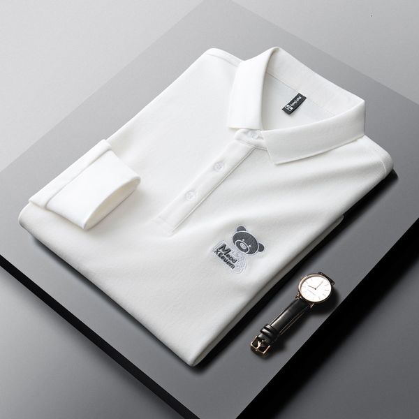 

men's polos quality high bear embroidered long sleeve polo shirt men's autumn 2023 100 cotton fashion korean tshirt casual wear 23, White;black