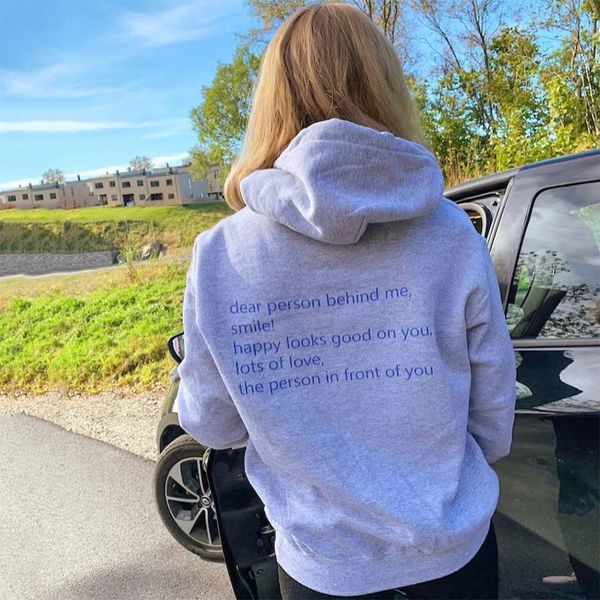

womens hoodies sweatshirts dear person behind me inspirational message hoodie women girls casual aesthetic pullover streetwear 230216, Black