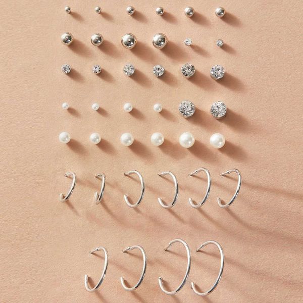 

new pearl zircon earring set 20 pairs creative simple temperament earrings, Golden