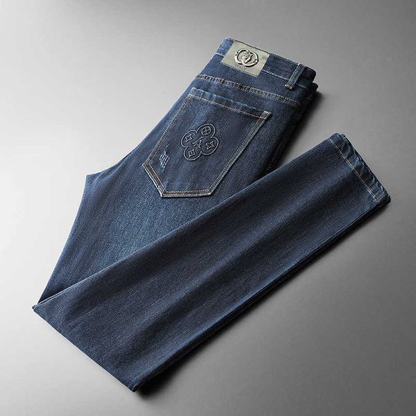 

fat big man fall 2022 men's plus size jeans straight denim pants, Blue