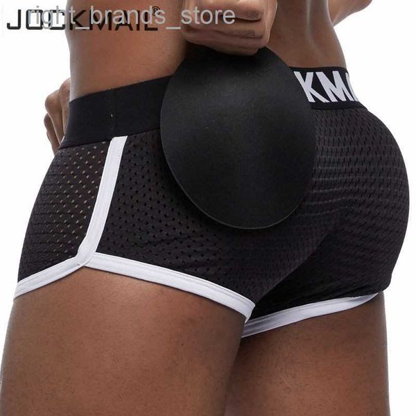 

underpants underwear boxers men's padded enhancing breathable mesh underwear removable two butt pads and one front pad0216v23, Black;white
