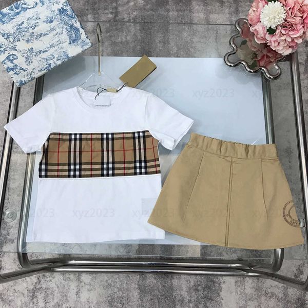 

luxury kids dress child sets baby clothes summer 2pcs t-shirts and skirts for girls tracksuit athletic fashion style size 100-150 cm, White
