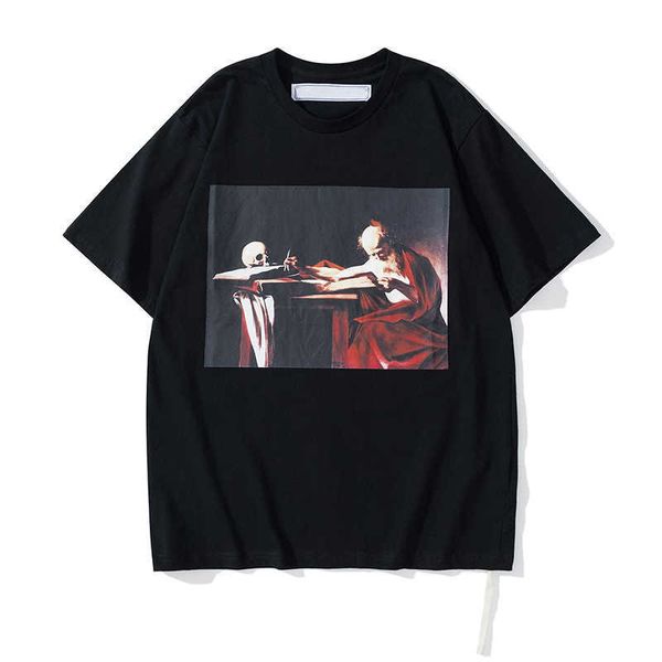 

men's offs fashion designer t shirts luxury cotton loose t-shirts casual summer short sleeves oil painting black back print arrow women, White;black