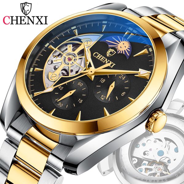 

wristwatches chenxi mens watches luxury design automatic mechanical watch brand business retro wristwatch relogio masculino 230215, Slivery;brown