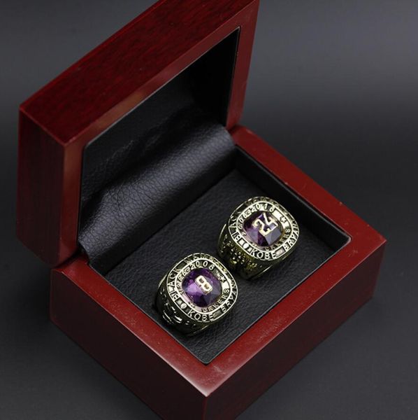 

2pcs #8 #24 bryant basketball team champions championship ring with wooden box sport souvenir men fan gift 2023 wholesale, Golden;silver