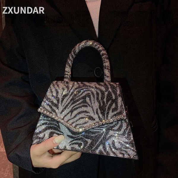 

luxury leopard diamonds handbags designer brands women evening bag shinny rhinestone shoulder bags party small tote purse 2022