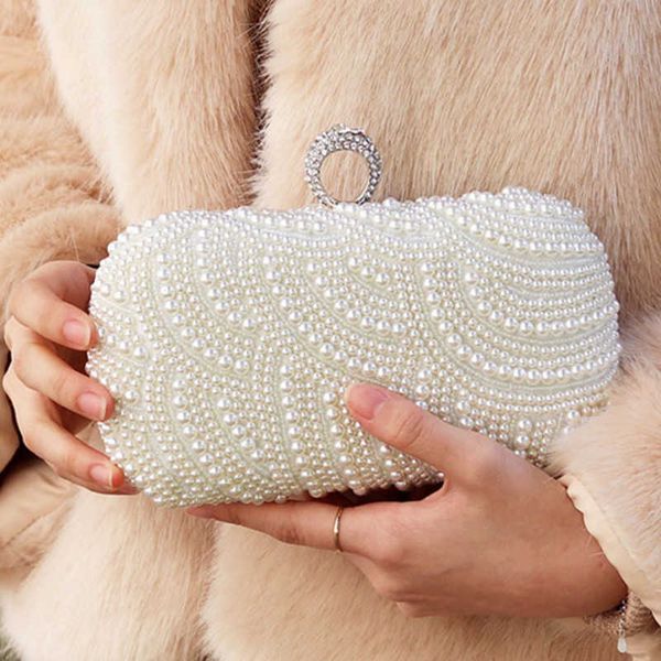 

evening bag pearl clutch bags women purse ladies white hand for party wedding bl