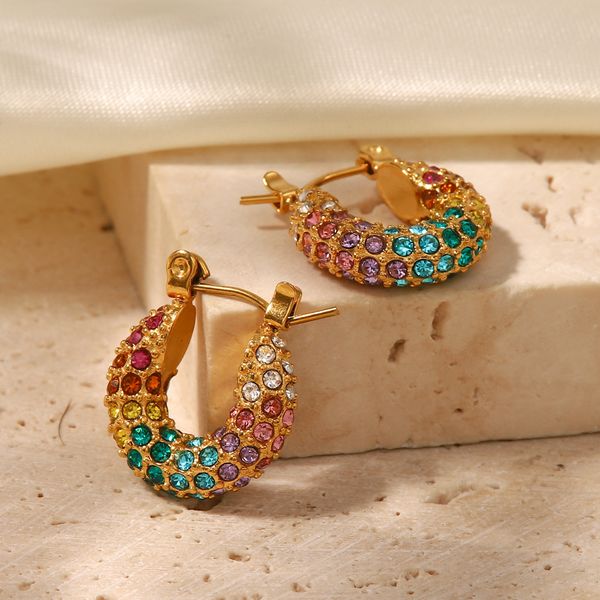 

dense inlaid colorful full diamond earrings design sense fashion trend all-matching earrings 18k gold plated designer earrings, Golden;silver