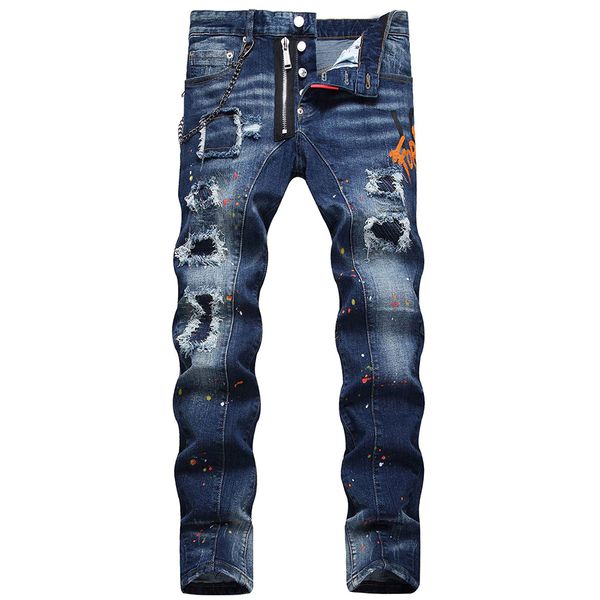 

designer jeans pants mens denim fashion holes trouser us size hip hop distressed zipper trousers for male sell 085, Black;brown