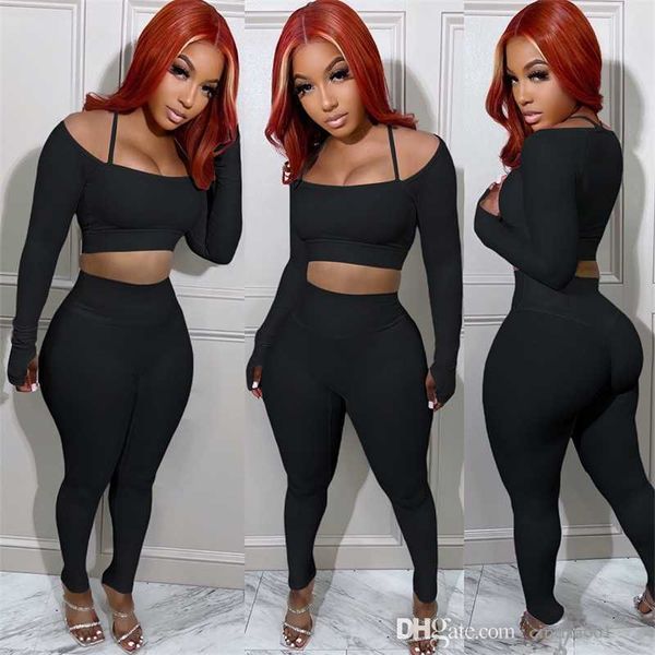 

women knitted pit pencil pants suit new casual round neck long-sleeved sportwear jogger set, White