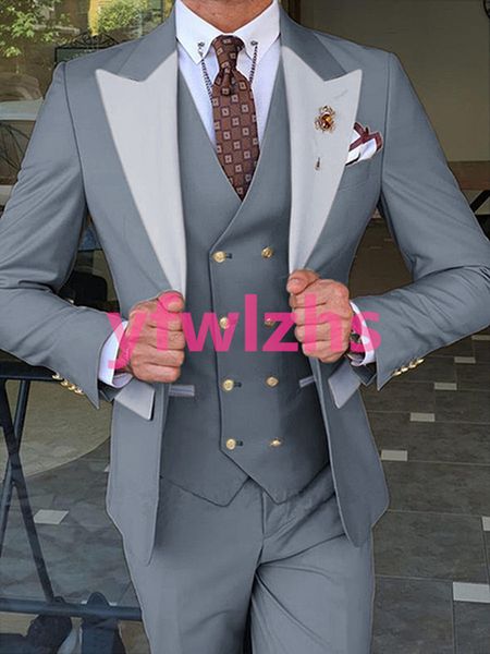 

customize tuxedo one button handsome peak lapel groom tuxedos men suits wedding/prom/dinner man blazer jacket ptwo buttonsants tie vest w126, Black;gray