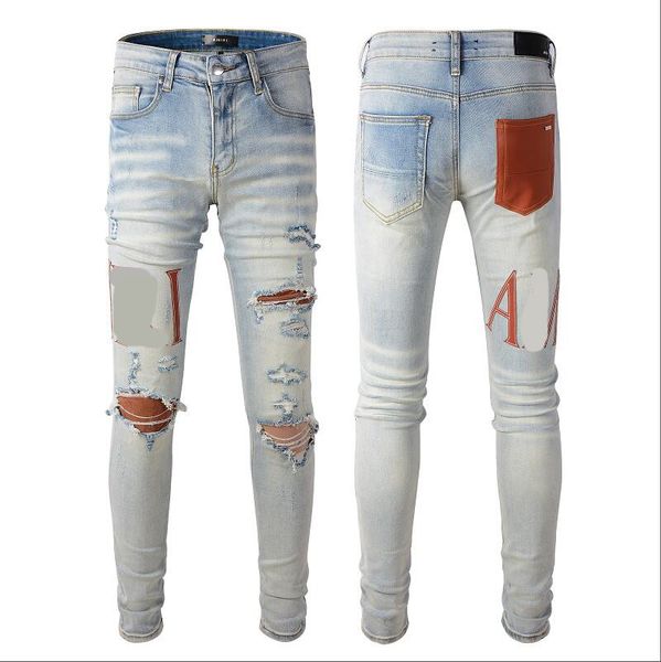 

designer stack jeans european purple jean men embroidery quilting ripped for trend brand vintage pant mens fold slim skinny fashion813, Blue