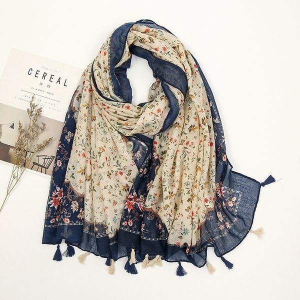 

scarves laven floral tassel shawl scarf women luxury scarves print soft bohemia stole ethnic wrap snood bufandas muslim hijab sjaal 230215, Blue;gray