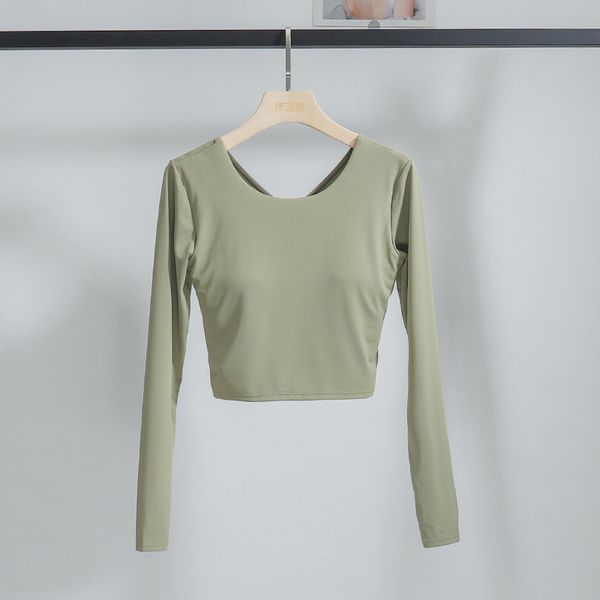

chest yoga suit with pad women's short fitness breathable training running sports blouse long sleeve fall new style 08