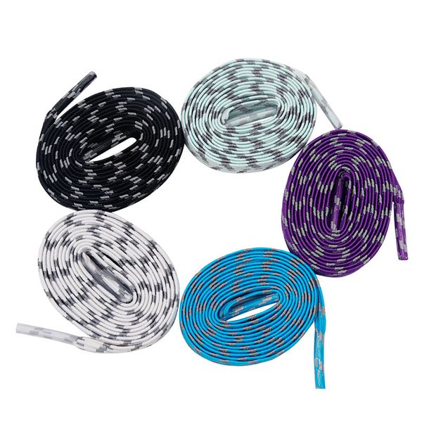 

a pair of 5 color reflective laces stylish trendy shoes personality wearing black and white staggered custom laces, White;pink