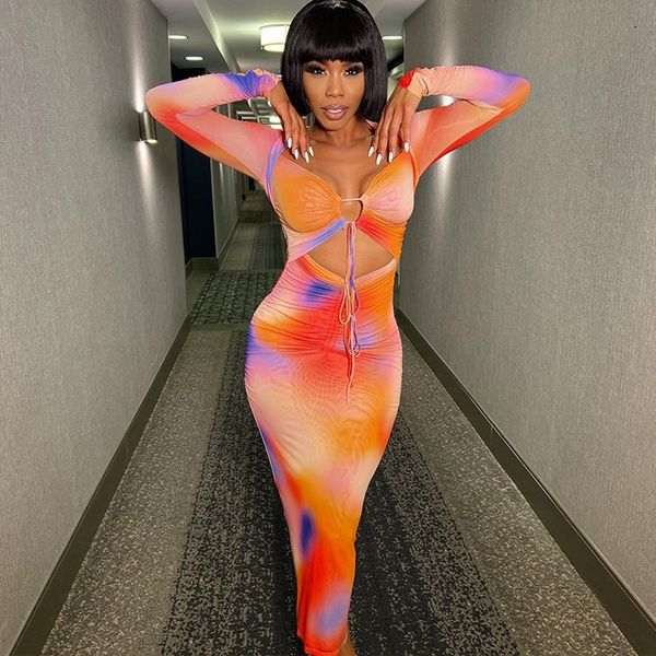 

casual dresses manufacturer's 2022 new v-neck tie hollow long-sleeved pullover mid-length dress, Black;gray