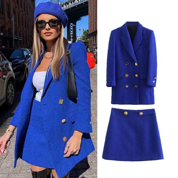 

two piece dress autumn blue lapel doublebreasted suit skirt suit autumn casual suit skirt temperament suit twopiece 230216, White