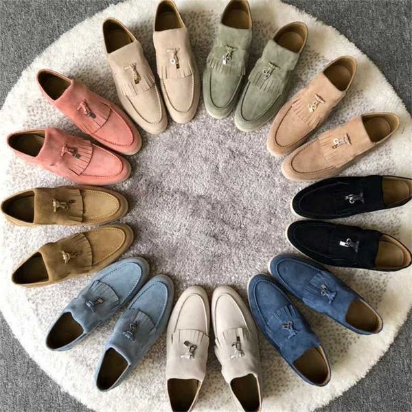 

designer loropiana charms shoes classic suede one-foot flat casual single shoe slacker shoes large women's shoes lucky shoes, Black;white