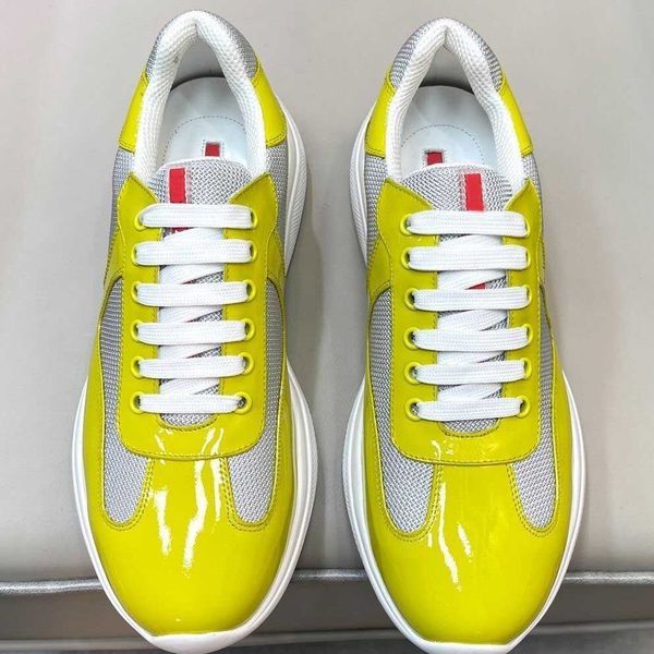 

23s fashion luxury americas cup men's casual shoes mesh and patent leather low trainers green black sneakers shoe walking rubber sole f