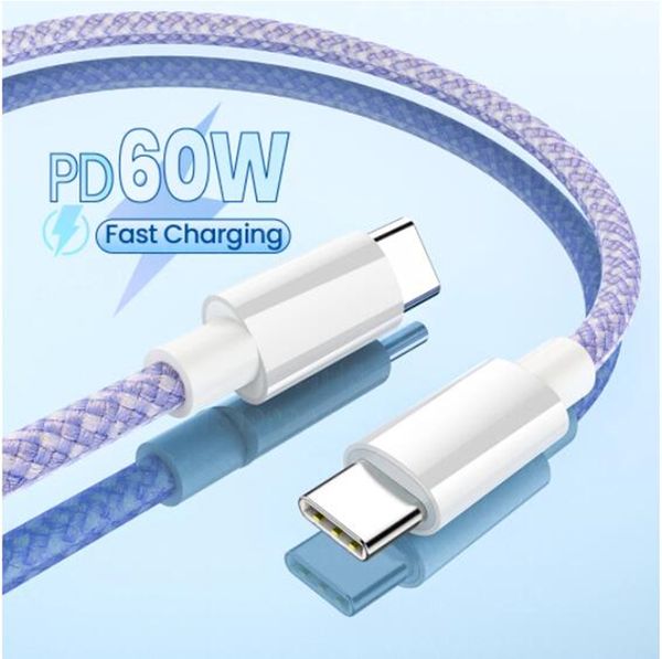 

3a pd 60w usb type c to usb c cable quick charge 480mbps od3.8 fast charging data cable for macbook pro samsung s20 s22 s23