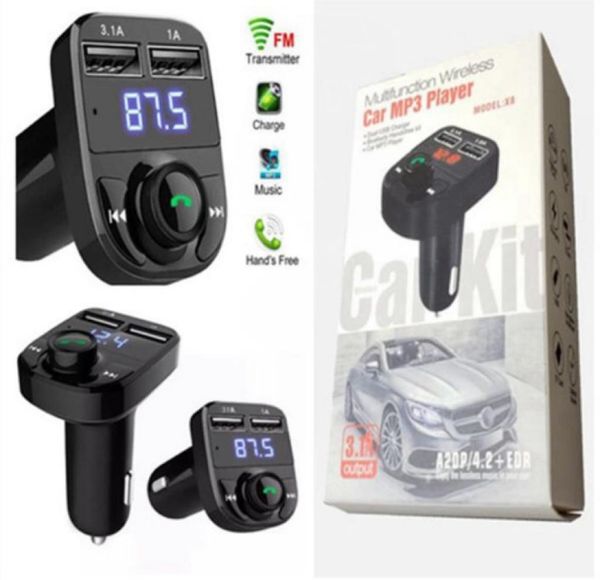 

x8 car fm transmitter aux modulator bluetooth handsaudio receiver mp3 player 3.1a quick charge dual usb with box package