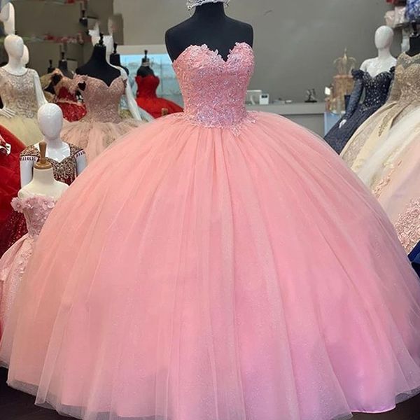 

quinceanera dresses princess sweetheart pink sequins ball gown with appliques lace-up tulle sweet 16 debutante party birthday vestidos de 15, Blue;red