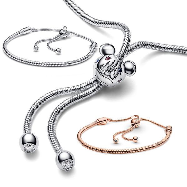 

charm bracelets silver 925 icon fantasyland castle snake chain slider 925 sterling bracelet fit europe bangle bead diy jewelry 230215, Golden;silver