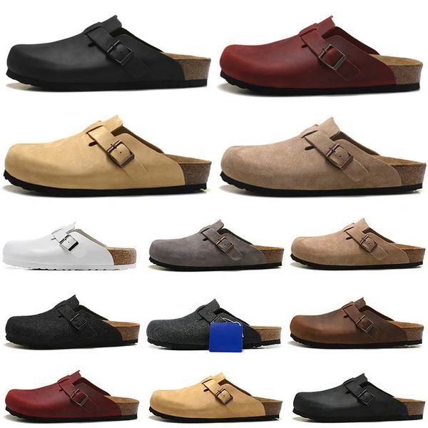 

boston clog men women designer birks sandals slippers slide leather head pull cork flats mules woody loafers men women slipper sandals brown, Black
