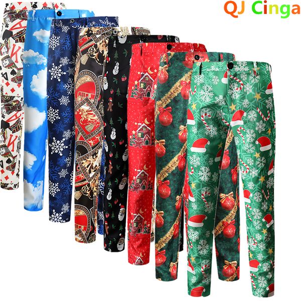 

mens pants christmas printed suit pants mens fashion casual men trousers red green blue black qj cinga male slacks 4xl 230216